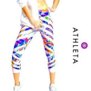 NEW $79 Athleta Kaleidoscope Sonar Capri Size S white multi color Leggings yoga